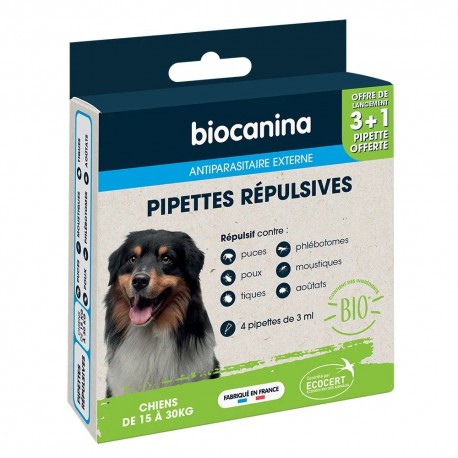 Biocanina Pipettes Répulsives Chiens de 15 à 30 kg 4 Pipettes 3666560024817