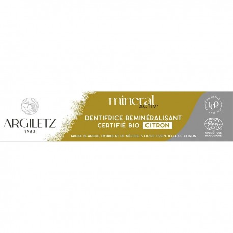 Argiletz Mineral Activ' Dentifrice Reminéralisant Bio Citron 75 ml 3326100000182