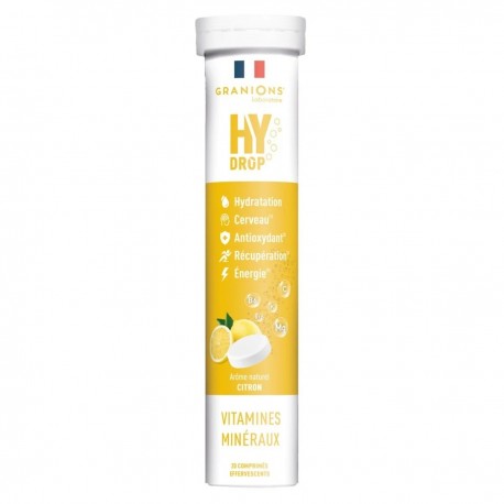 Granions HyDrop Vitamines Minéraux Citron 20 Comprimés Effervescents 