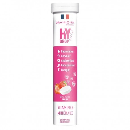 Granions HyDrop Vitamines Minéraux Fraise 20 Comprimés Effervescents 