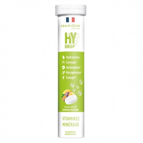 Granions HyDrop Vitamines Minéraux Mangue Passion 20 Comprimés Effervescents 