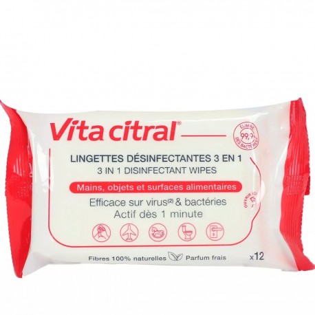 Vita Citral Lingettes Désinfectantes 3en1 12 Lingettes 3323030000848