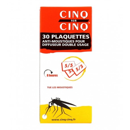 Cinq Sur Cinq 30 Plaquettes Anti-Moustiques Pour Diffuseur Double Usage 3401560216370