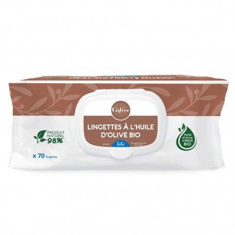 Gifrer Lingettes Nettoyantes à L'Huile d'Olive Vierge 70 Lingettes 3401381349646