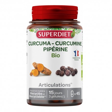 Superdiet Turmeric Curcumin Piperine Organic 45 Capsules 3428881117506