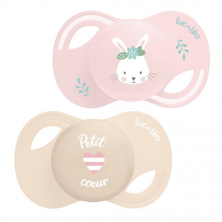 Luc et Léa Collection Duo Extra-Thin Anatomical Soothers 0-6 Months - Rabbit and Little Heart 3518646352546