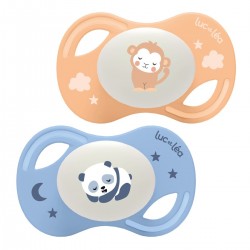 Luc et Léa Collection Duo Extra-Thin Anatomical Night Soothers 6-18 Months - Panda and Monkey 3518646352669