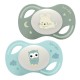 Luc et Léa Collection Duo Extra-Thin Anatomical Night Soothers 6-18 Months - Mouse and Owl 3518646352584