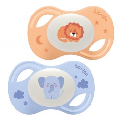Luc et Léa Collection Duo Sucettes Nuit Anatomiques Extra-Fines +18 Mois - Lion et Éléphant 3518646352676