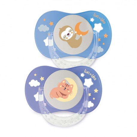 Luc et Léa Essentiel Duo Anatomical Night Soothers 6-18 Months - Sloth and Cat 3518646352737