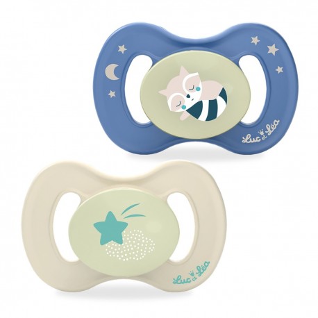 Luc et Léa Nature Duo Sucettes Nuit Anatomiques Extra-Fines +18 Mois - Raton 3518646352386