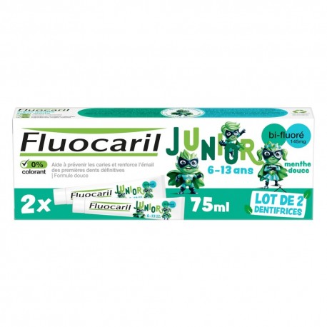 Fluocaril Junior Bi-Fluoride Toothpaste Mild Mint 145mg 6–13 Years 2 x 75 ml 8720181509803