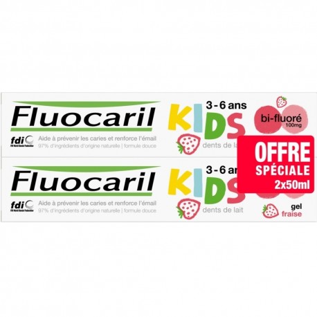 Fluocaril Kids Dentifrice Gel Fraise Bi-Fluoré 100mg 3-6 Ans 2 x 50 ml 8720182101938