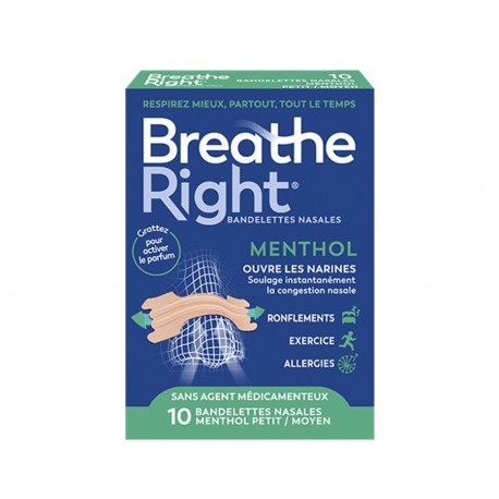 Breathe Right Bandelettes Nasales Menthol Taille Petit Moyen x 10 0810071800627