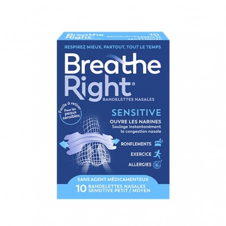Breathe Right Bandelettes Nasales Sensitive Taille Petit Moyen x 10 0810071800610