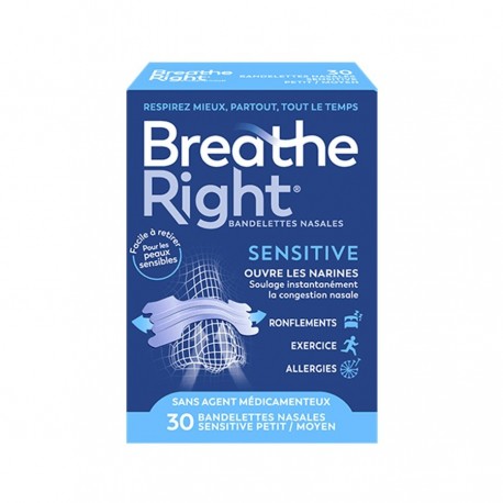 Breathe Right Bandelettes Nasales Sensitive Taille Petit Moyen x 30 0810071800603